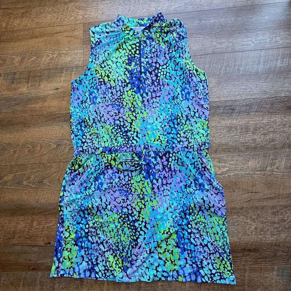 Women's IBKUL  Drawstring Golf/Tennis Dress Sleeveless  Size L  pockets upf 50+